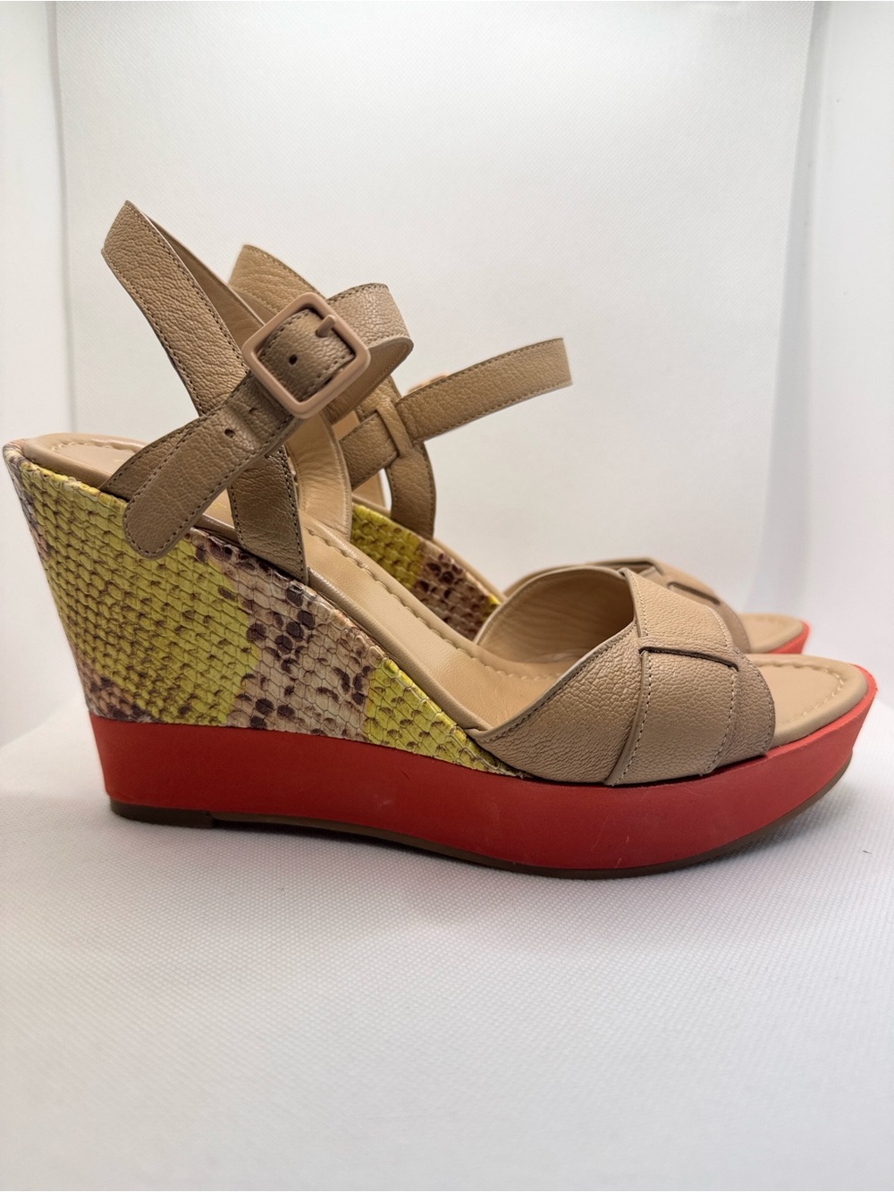 Cole Haan Paley Snakeskin platform Wedge Yellow Red Tan Women’s Size 7